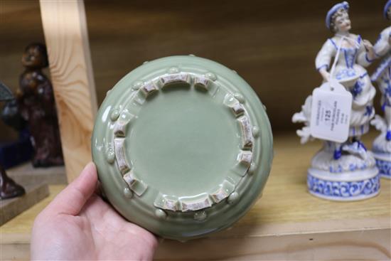 A Chinese celadon glazed brushwasher and five Tongzhi period porcelain dishes